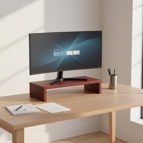 flux Monitor Stand Wooden | Monitor Stand Riser | PC Stand For Desktop Table | , Non Slip, Material: Particle Board Wooden Wooden Red - Image 1