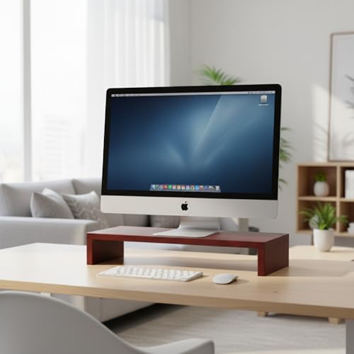 flux Monitor Stand Wooden | Monitor Stand Riser | PC Stand For Desktop Table | , Non Slip, Material: Particle Board Wooden Wooden Red - Image 3