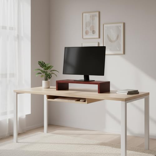 flux Monitor Stand Wooden | Monitor Stand Riser | PC Stand For Desktop Table | , Non Slip, Material: Particle Board Wooden Wooden Red - Image 2
