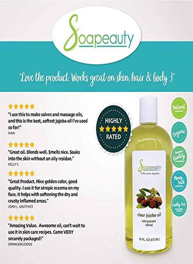 Soapeauty Clear Jojoba Oil Organic Cold Pressed | 100% Pure Natural Jojoba Oil | Carrier For Essential Oils, Moisturizer For Skin, Face & Hair, Massage, Soap Making | Sizes 4Oz To 7Lbs | (32Oz) - Image 3