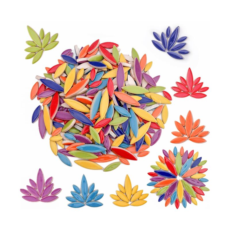 بلاط فسيفساء بتلات الزهور للأعمال الحرفية، قطع بلاط الزهور لمستلزمات صناعة الفسيفساء، ديكور فسيفساء خارجي يمكنك صنعه بنفسك (ألوان مختلطة) - Image 1