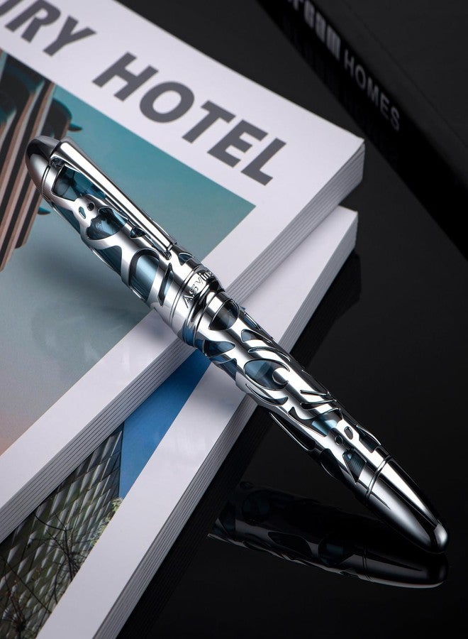 Asvine P80 Piston Filling Fountain Pen Medium Nib, Spider Skeleton Transparent Gray Blue Acrylic Pen Case and Wrench Set - Image 4