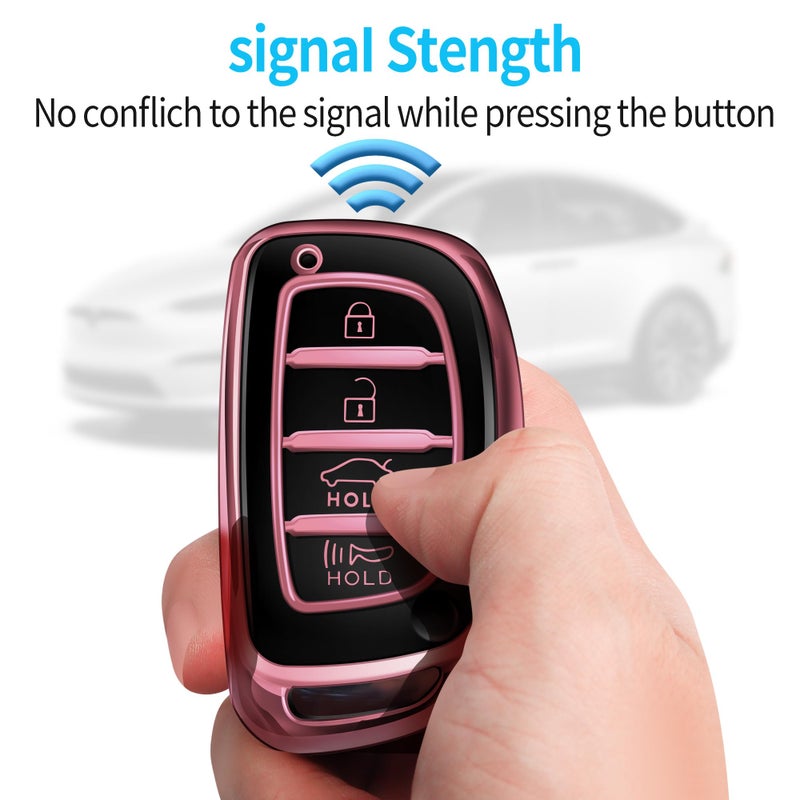 Tukellen Key Fob Cover Soft TPU Full Protection Key Case Compatible with Hyundai Elantra Elantra GT Ioniq Sonata Tucson Smart 4 Buttons (Pink) - Image 5