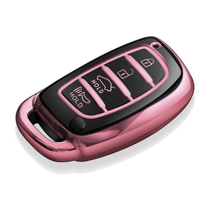 Tukellen Key Fob Cover Soft TPU Full Protection Key Case Compatible with Hyundai Elantra Elantra GT Ioniq Sonata Tucson Smart 4 Buttons (Pink) - Image 1