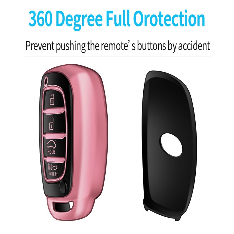 Tukellen Key Fob Cover Soft TPU Full Protection Key Case Compatible with Hyundai Elantra Elantra GT Ioniq Sonata Tucson Smart 4 Buttons (Pink) - Image 4