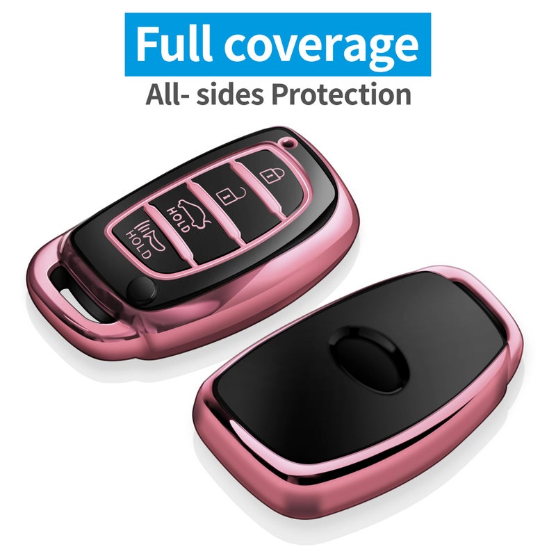 Tukellen Key Fob Cover Soft TPU Full Protection Key Case Compatible with Hyundai Elantra Elantra GT Ioniq Sonata Tucson Smart 4 Buttons (Pink) - Image 3