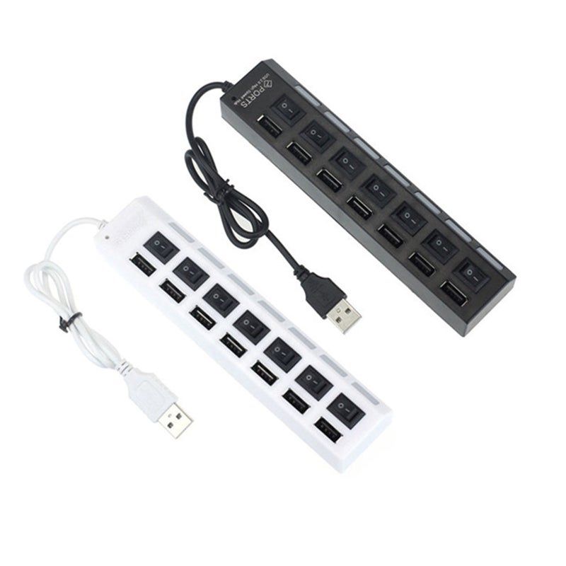 مركز USB 2.0 بـ 7 منافذ، هوب بيانات محمول رفيع جداً، مفاتيح طاقة فردية مضيئة بإضاءة LED، فرق ومعمّد USB 2.0 متعدد المنافذ متوافق مع أنظمة ويندوز/لينكس/ماك و ماك بوك برو/لوحة المفاتيح/الألعاب/الأجهزة USB - Image 2