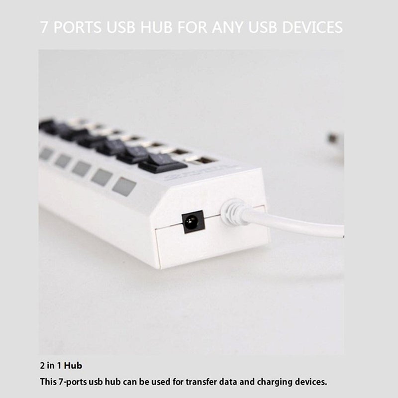 مركز USB 2.0 بـ 7 منافذ، هوب بيانات محمول رفيع جداً، مفاتيح طاقة فردية مضيئة بإضاءة LED، فرق ومعمّد USB 2.0 متعدد المنافذ متوافق مع أنظمة ويندوز/لينكس/ماك و ماك بوك برو/لوحة المفاتيح/الألعاب/الأجهزة USB - Image 4