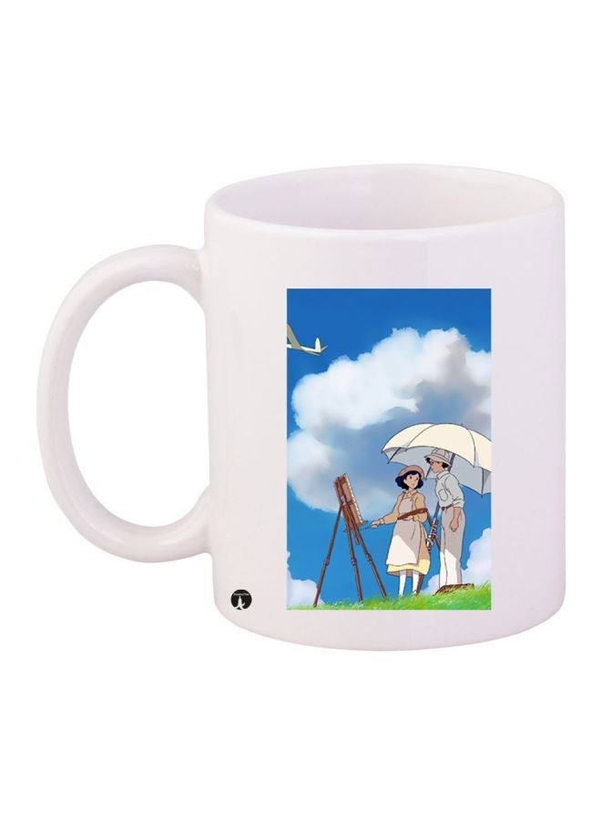 Cartoon Printed Coffee Mug White/Blue/Green 11ounce