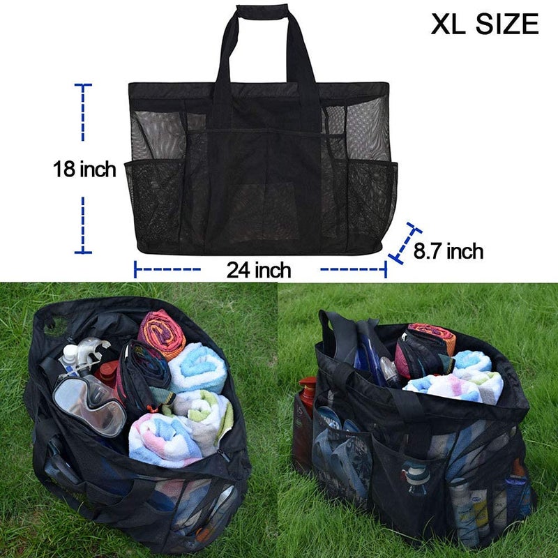 GOTDYA XL Mesh Totes and Beach Bags, Extra Large Duffle With Zipper and Pockets, Oversized for Towels, Toys, Ideal for Family Beach/Pool Trips, Black - Image 3
