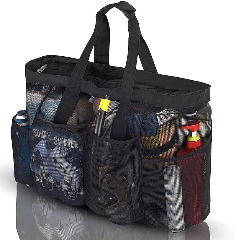 GOTDYA XL Mesh Totes and Beach Bags, Extra Large Duffle With Zipper and Pockets, Oversized for Towels, Toys, Ideal for Family Beach/Pool Trips, Black - Image 2