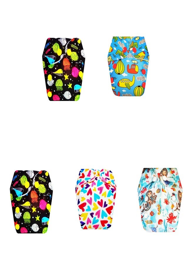 حفاضات قماشية فاخرة من دمبلدو للأطفال حديثي الولادة مع حشوة داخلية (عبوة من 5 قطع) | ملائمة محكمة | مانعة للتسرب | أزرار كبس قابلة للتعديل | ضرورية للاستخدام اليومي | من 0 إلى 4 أشهر | للجنسين - Image 1