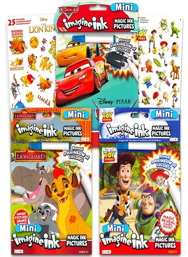 Imagine Ink Disney Pixar Magic Ink Coloring Book Super Set - 3 Imagine Ink Books Featuring Toy Story, Lion Guard, Disney Cars with Invisible Ink Pens and Stickers - Image 1