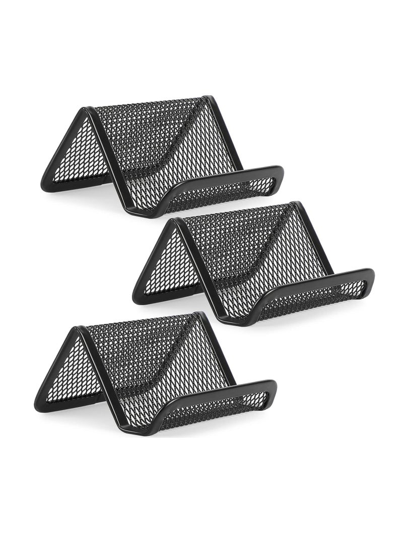 GUDOO Business Card Holder for Desk Metal Business Card Display Holders Mesh Business Cards Holder Stand 3 Pack Desktop Name Card Organizer, Capacity: 50 Cards, Black  - Image 1