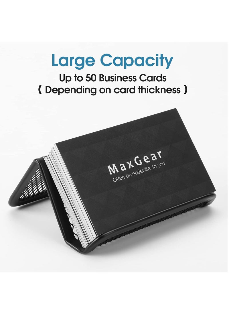 GUDOO Business Card Holder for Desk Metal Business Card Display Holders Mesh Business Cards Holder Stand 3 Pack Desktop Name Card Organizer, Capacity: 50 Cards, Black  - Image 3