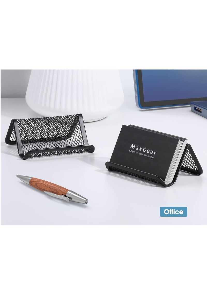 GUDOO Business Card Holder for Desk Metal Business Card Display Holders Mesh Business Cards Holder Stand 3 Pack Desktop Name Card Organizer, Capacity: 50 Cards, Black  - Image 4