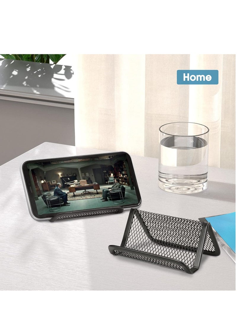GUDOO Business Card Holder for Desk Metal Business Card Display Holders Mesh Business Cards Holder Stand 3 Pack Desktop Name Card Organizer, Capacity: 50 Cards, Black  - Image 2