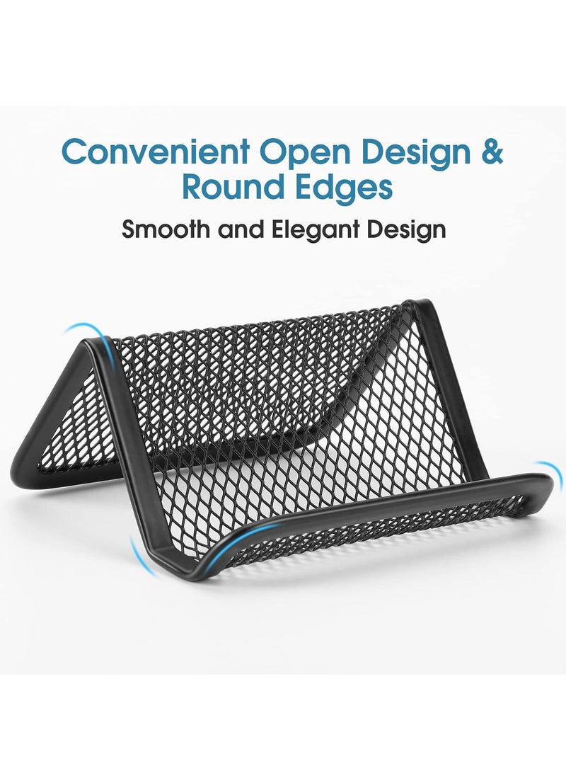 GUDOO Business Card Holder for Desk Metal Business Card Display Holders Mesh Business Cards Holder Stand 3 Pack Desktop Name Card Organizer, Capacity: 50 Cards, Black  - Image 5