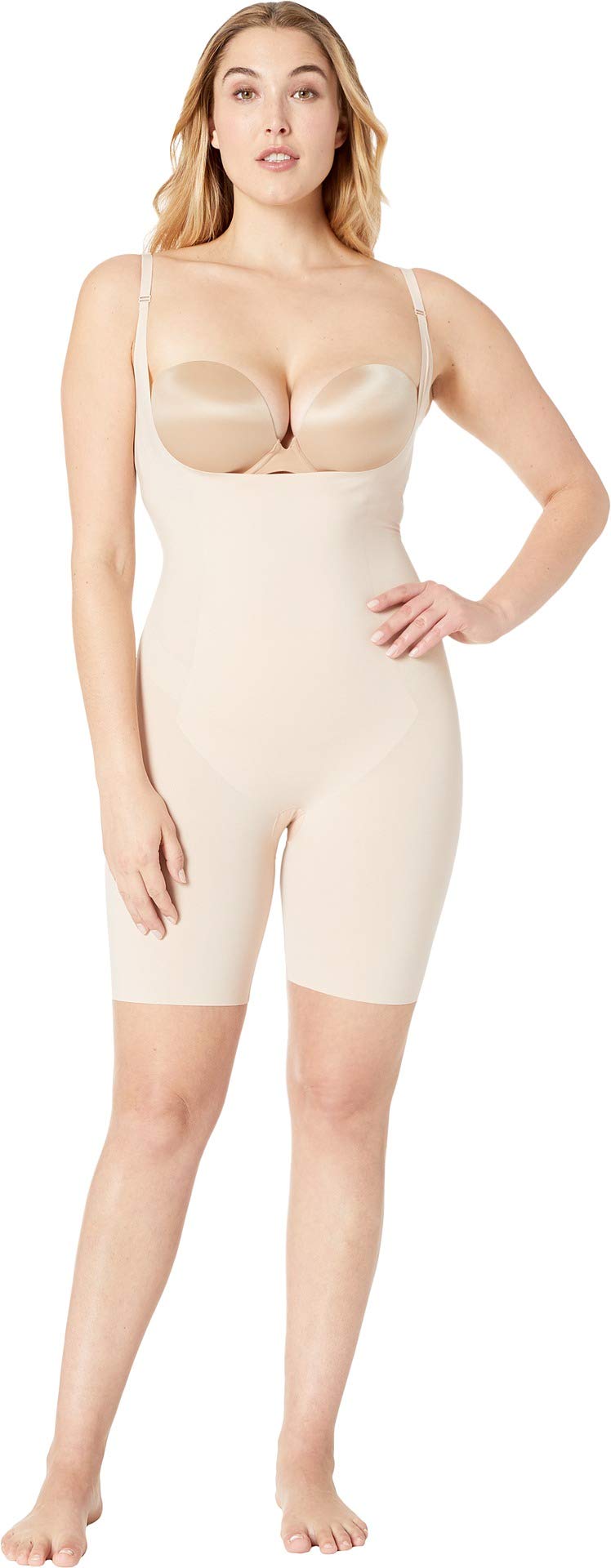 Spanx Women's Thinstincts Open-Bust Mid-Thigh Bodysuit, Soft Nude, X-Large - Image 1