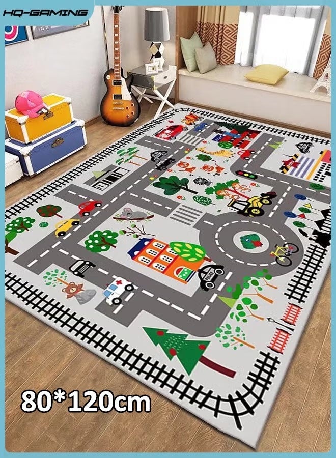 إتش كيو جيمنغ سجادة لعب تعليمية للأطفال، سجادة لعب على الطرق المرورية للأطفال، سجادة سيارة كبيرة لتعلم منطقة اللعب، سجادة للأطفال لغرفة اللعب وغرفة المعيشة وغرفة الحضانة (B، 80 * 120 سم) - Image 1