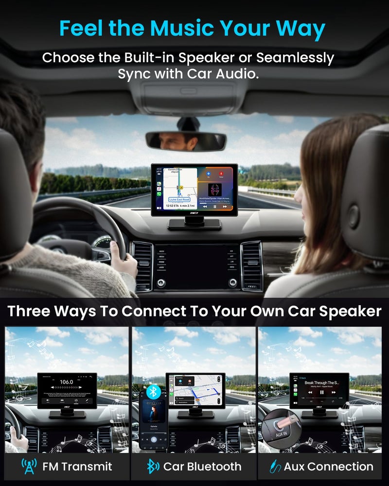 iiwey IK5 9" Wireless Apple CarPlay & Android Auto Screen, Portable Car Stereo with 4K Dash Cam & 1080p Backup Camera, Add CarPlay to Any Vehicle, Touchscreen, Mirror Link - Image 5