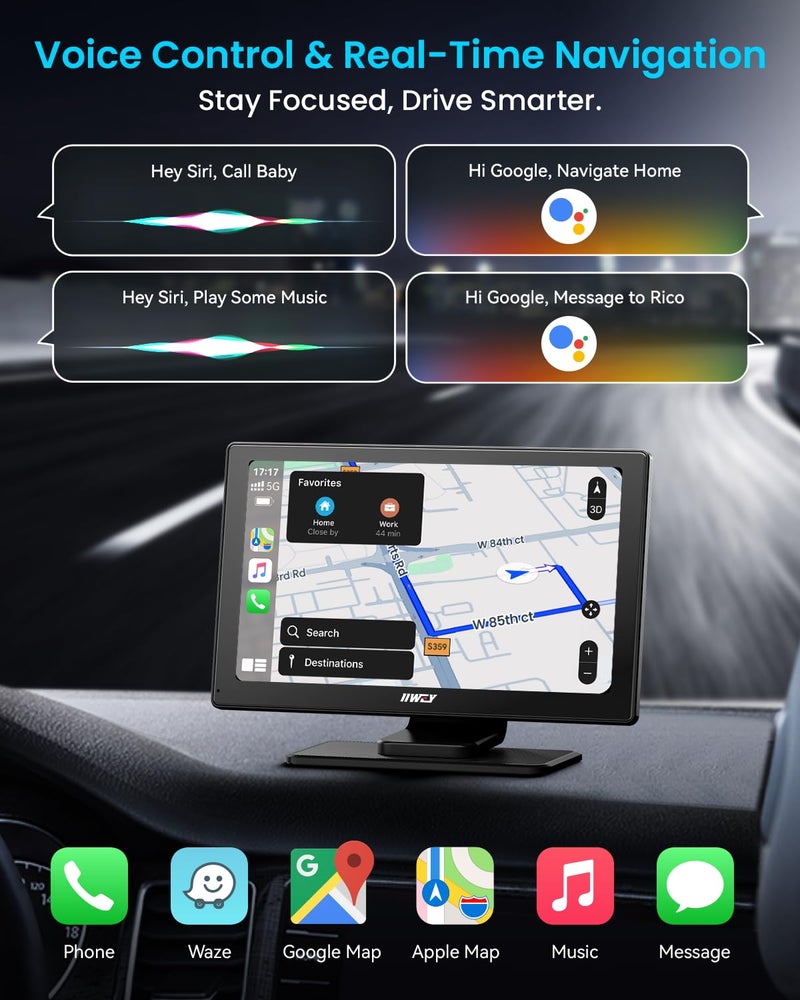 iiwey IK5 9" Wireless Apple CarPlay & Android Auto Screen, Portable Car Stereo with 4K Dash Cam & 1080p Backup Camera, Add CarPlay to Any Vehicle, Touchscreen, Mirror Link - Image 3