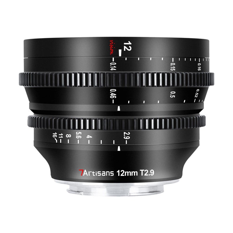 7Artisans 12mm T2.9 Large Aperture APS-C Ultra Wide Angle Cine Lens, Manual Fixed Focus Low Distortion Cinema Lens Compatible for MFT M43 Mount, Black - Image 1