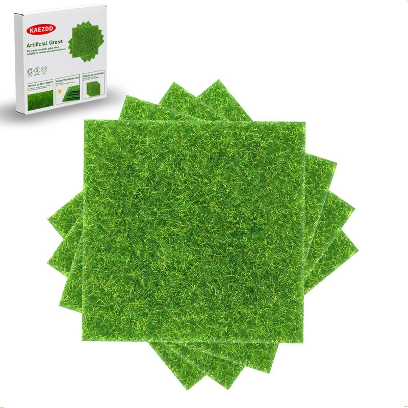KAEZDD 4 Packs 6 X 6 Inch Fake Grass Decor for Crafts, Artificial Grass for Miniature Ornament Projects, Model Turf Grass for DIY Fairy Garden Accessories and Decor Kit - Image 1