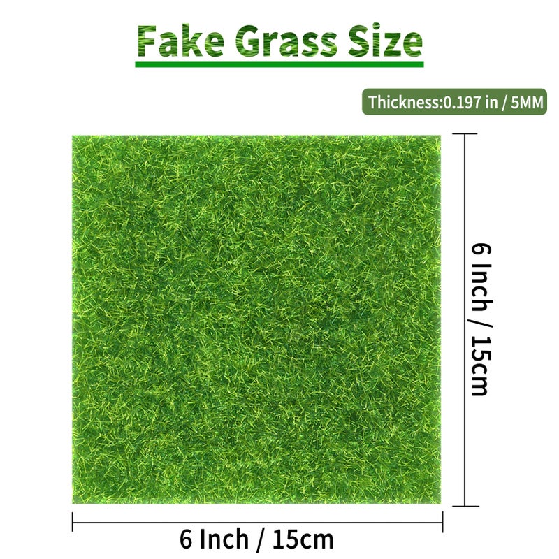 KAEZDD 4 Packs 6 X 6 Inch Fake Grass Decor for Crafts, Artificial Grass for Miniature Ornament Projects, Model Turf Grass for DIY Fairy Garden Accessories and Decor Kit - Image 2