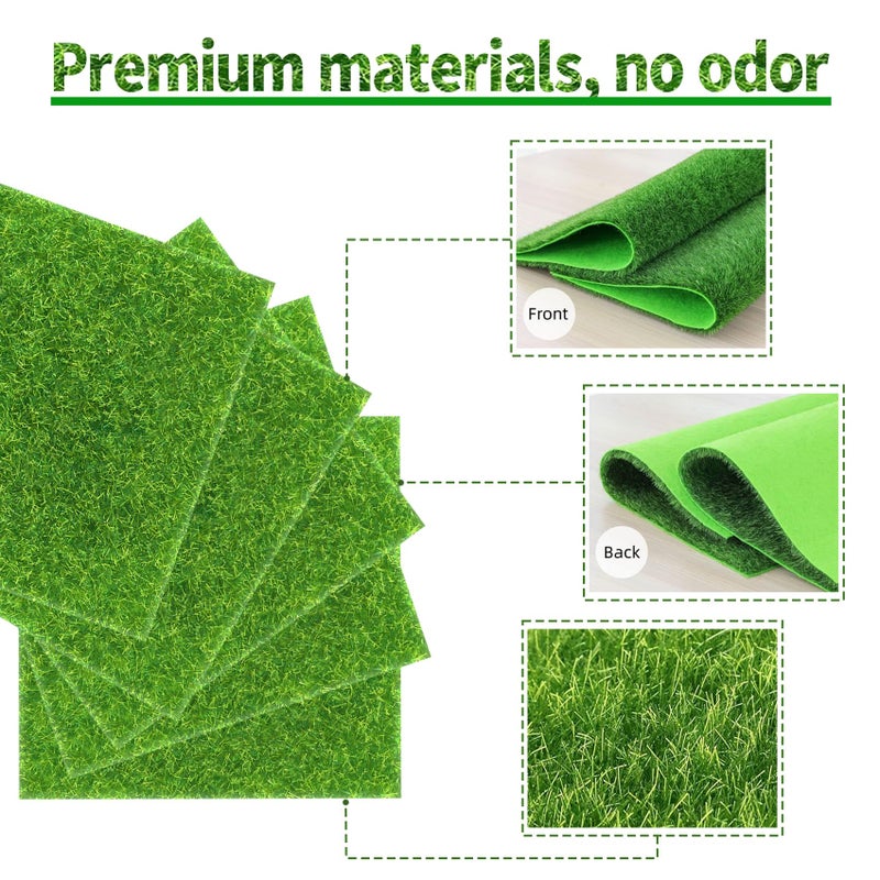 KAEZDD 4 Packs 6 X 6 Inch Fake Grass Decor for Crafts, Artificial Grass for Miniature Ornament Projects, Model Turf Grass for DIY Fairy Garden Accessories and Decor Kit - Image 3