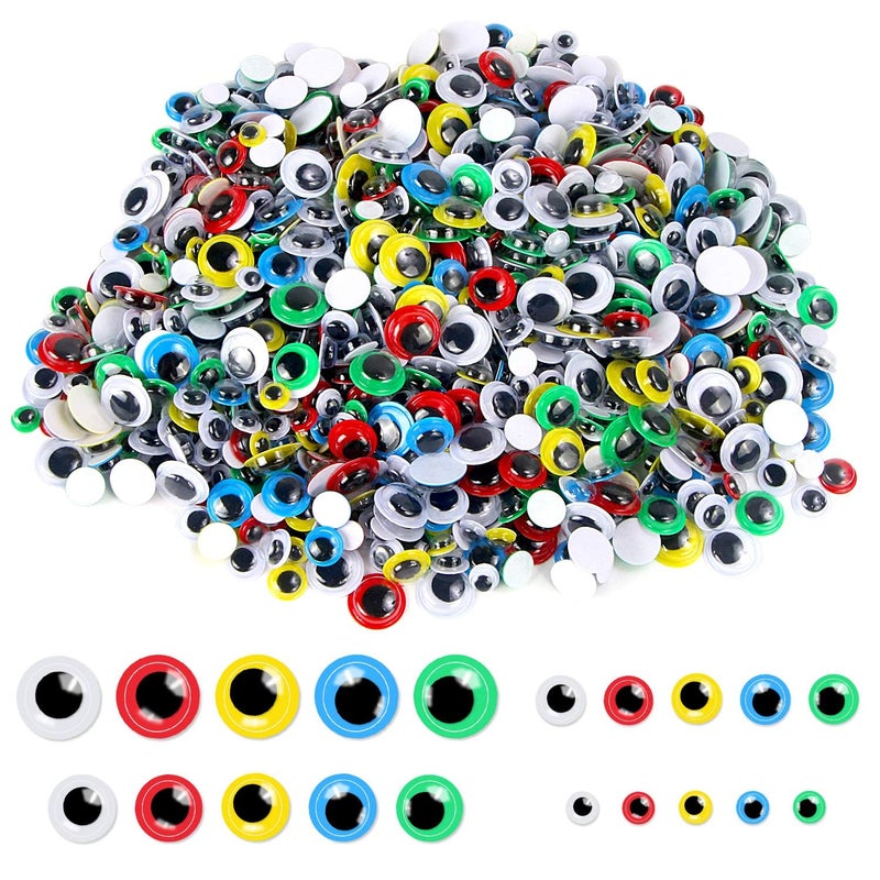 UPINS 1000 Pcs Self Adhesive Googly Wiggle Eyes for DIY Multi Colors and Sizes Craft Sticker Eyes