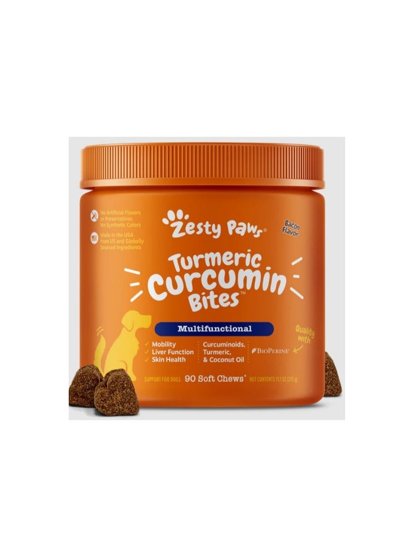Zesty Paws Dog Multifunctional Turmeric Curcumin Bites - Bacon - 90ct