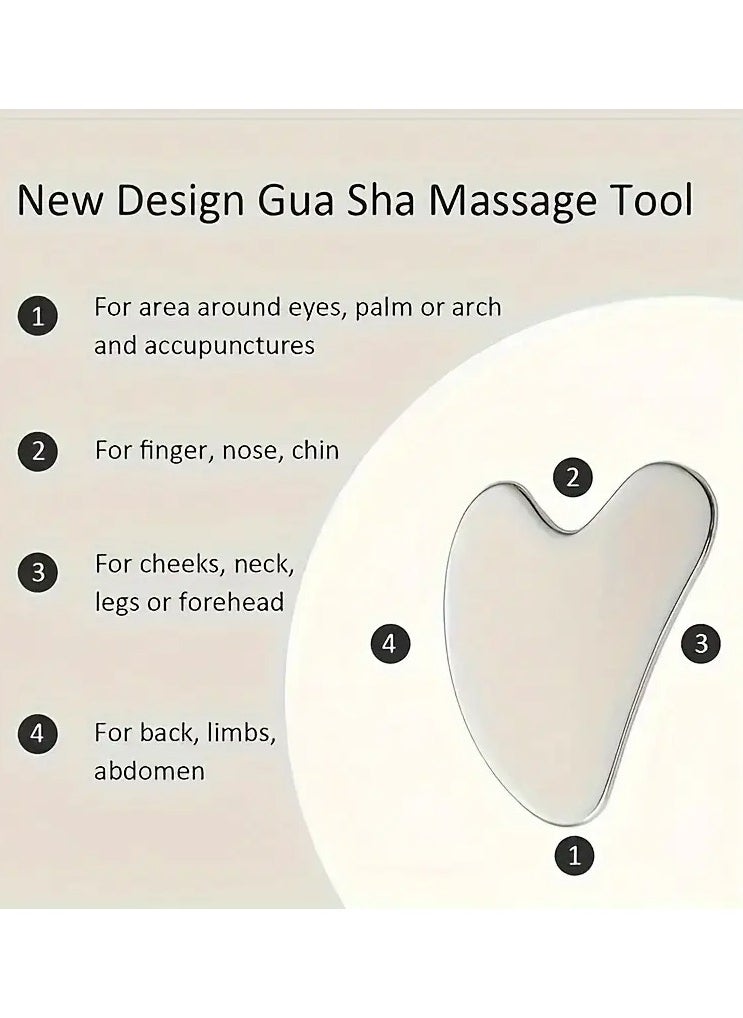 Ucanbe 1 Set Stainless Steel Gua Sha Massage Tool, Heart-Shaped Facial Scraping Therapy Massager, Unscented, Non-Electric, Battery-Free, Ideal for Face, Neck, and Body Muscle Relaxation, Gift Box Included  - Image 2