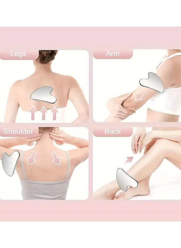 Ucanbe 1 Set Stainless Steel Gua Sha Massage Tool, Heart-Shaped Facial Scraping Therapy Massager, Unscented, Non-Electric, Battery-Free, Ideal for Face, Neck, and Body Muscle Relaxation, Gift Box Included  - Image 3
