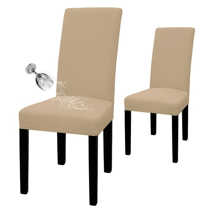 EASYGOING 100 WATERPROOF DINING ROOM CHAIR COVER SET OF 6 STRETCH JACQUARD PARSON CHAIR SLIPCOVER REMOVABLE WASHABLE CHAIR PROTECTOR FOR HOME RESTAURANT BANQUET LARGE SAND