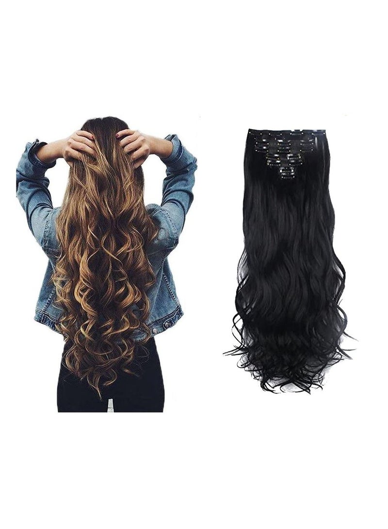 إستيل Estelle 7 قطع 16 مشابك 24 بوصة سميكة مجعد مستقيم كامل الرأس في على لحمة مزدوجة وصلات شعر بني داكن مجعد - Image 1