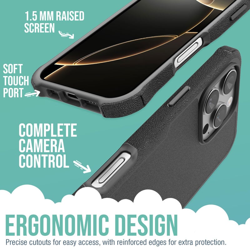 SmartishÂ® iPhone 16 Pro Max Protective Magnetic Case - Gripzilla Compatible with MagSafe [Rugged + Tough] Heavy Duty Armor Cover Drop Tested Protection for Apple iPhone 16 Pro Max - Black Tie Affair - Image 3