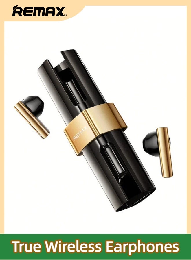 REMAX TWS-05 Lipstick True Wireless Half-In-Ear Earbuds, Bluetooth 6.0, 3.5g Ultra Light Wireless Earphones (Gilding Black) - Image 1