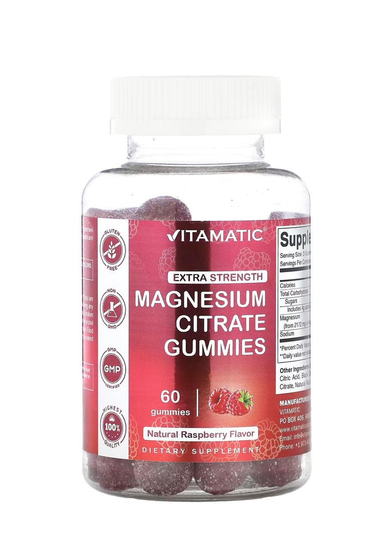 Vitamatic Magnesium Citrate Gummies Natural Raspberry 60 Gummies