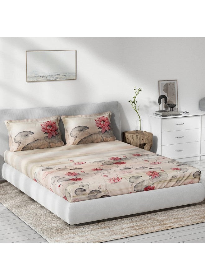 DDECOR Live beautiful Ddecor Bedsheet Set - Primary Collection 100% Cotton Bedsheet for Double Bed, Floral, 136TC, Double Bedsheet with 2 Pillow Covers Red  - Image 1
