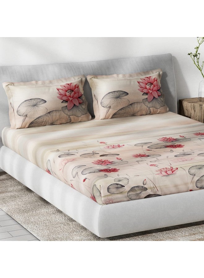 DDECOR Live beautiful Ddecor Bedsheet Set - Primary Collection 100% Cotton Bedsheet for Double Bed, Floral, 136TC, Double Bedsheet with 2 Pillow Covers Red  - Image 2