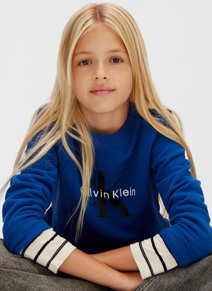Calvin Klein Jeans Admiral Blue Youth Graphic Pullover Sweatshirt for Men | Best Price UAE