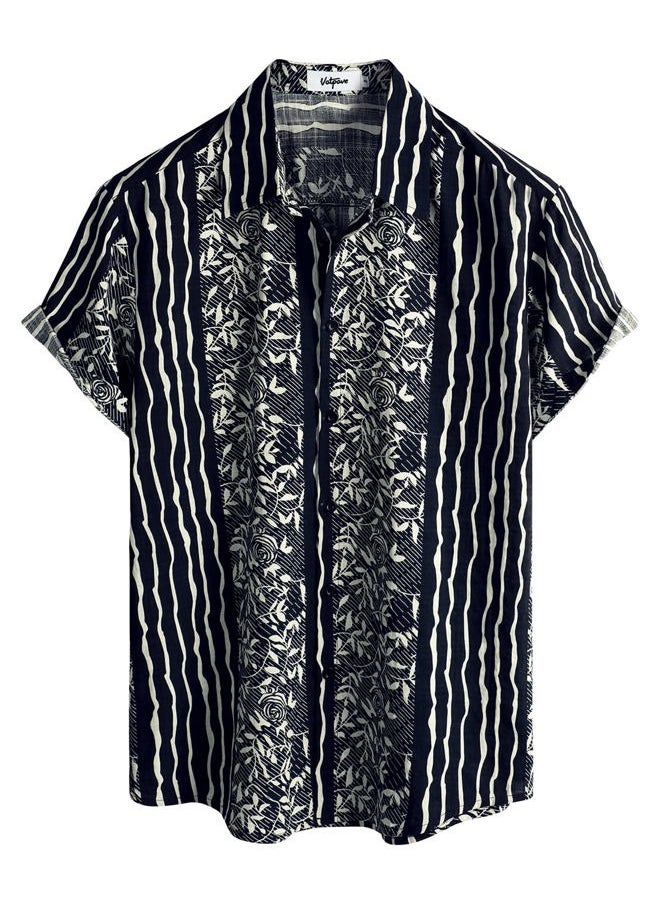 VATPAVE Mens Casual Hawaiian Floral Shirts Short Sleeve Button Down Tropical Shirts Beach Summer Shirts XX-Large Black Beige  - Image 1