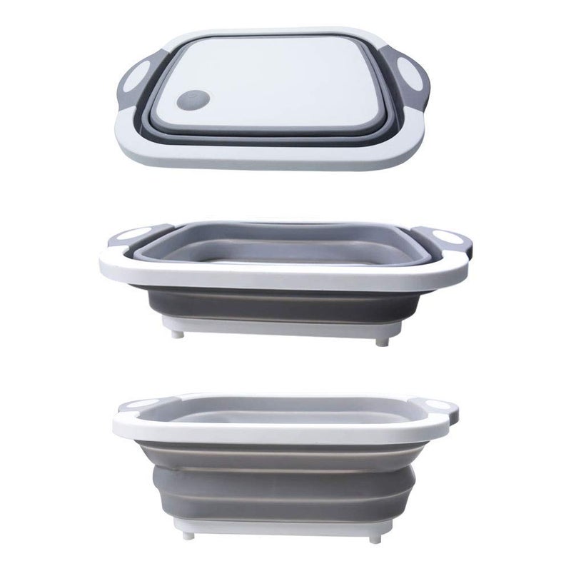 Dhruheer Silicone Fruit Vegetable Washing Folding Basket with Chopping Board Multicolour Grey - Image 1