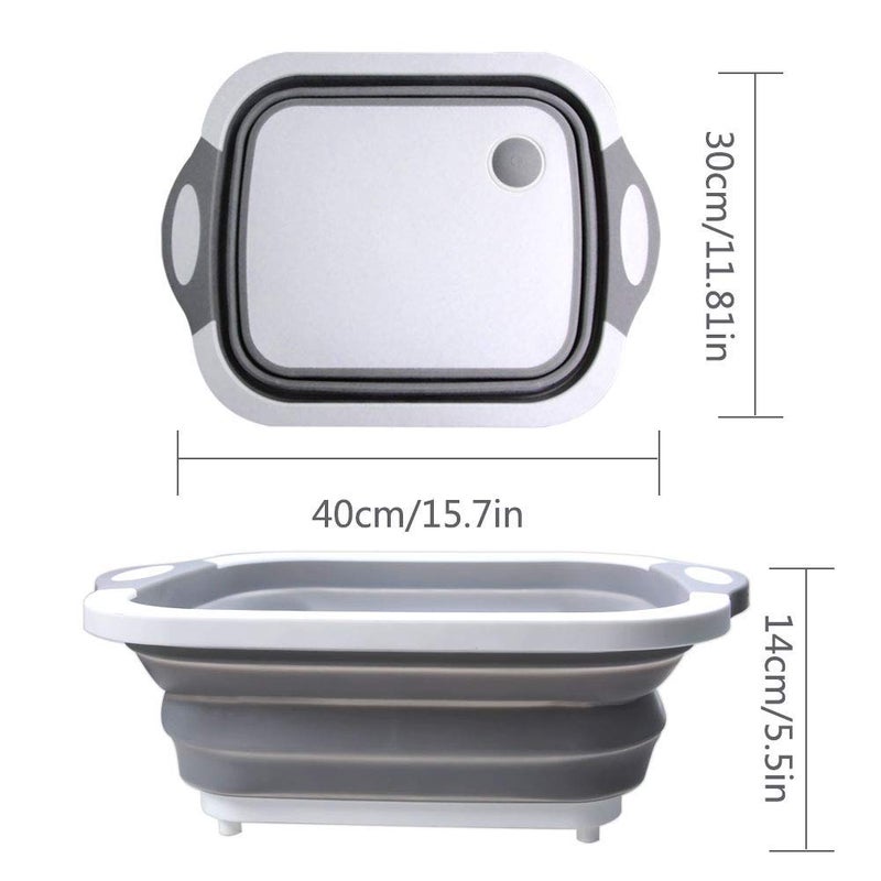 Dhruheer Silicone Fruit Vegetable Washing Folding Basket with Chopping Board Multicolour Grey - Image 3