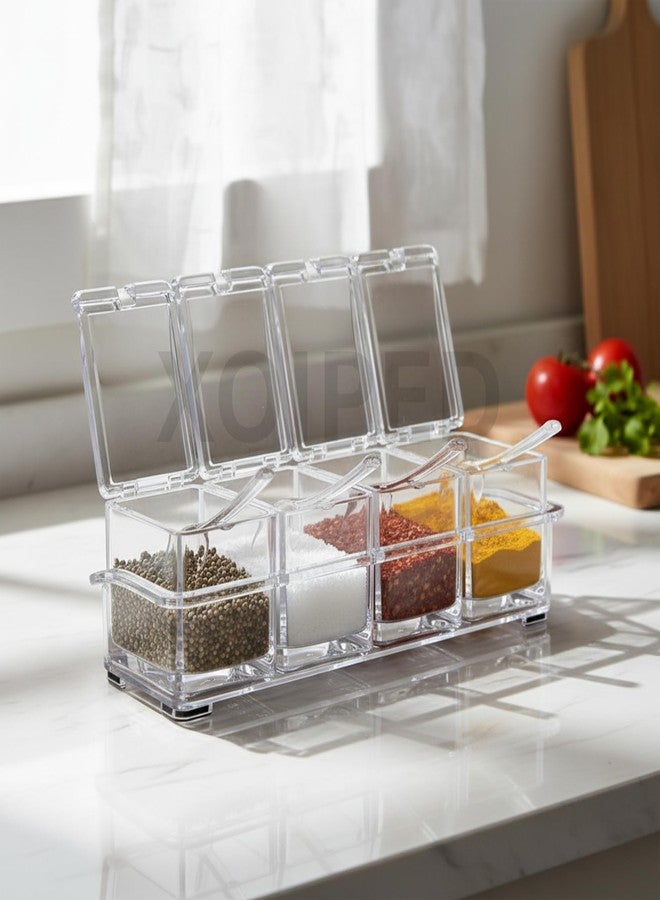 XOIPED XOPED Crystal Box with Spoon | 4 Section Transparent Crystal Masala Box with Flip Lid | Kitchen Spice Storage Organizer - Image 2