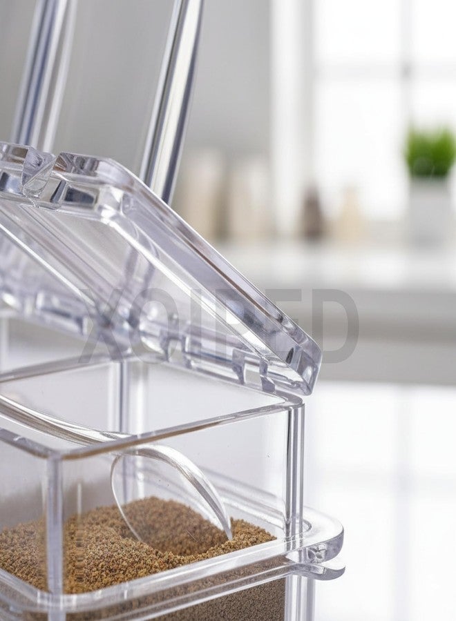 XOIPED XOPED Crystal Box with Spoon | 4 Section Transparent Crystal Masala Box with Flip Lid | Kitchen Spice Storage Organizer - Image 5