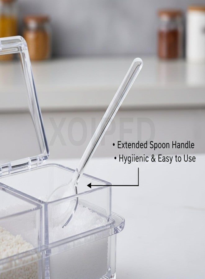 XOIPED XOPED Crystal Box with Spoon | 4 Section Transparent Crystal Masala Box with Flip Lid | Kitchen Spice Storage Organizer - Image 4