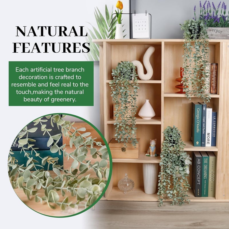 Der Rose 3Pcs Fake Plants Hanging Artificial Decor Faux Potted Eucalyptus Plants for Boho Bathroom Home Office Desk Wall Shelf Bookcase Accessories Decor Indoor - Image 4