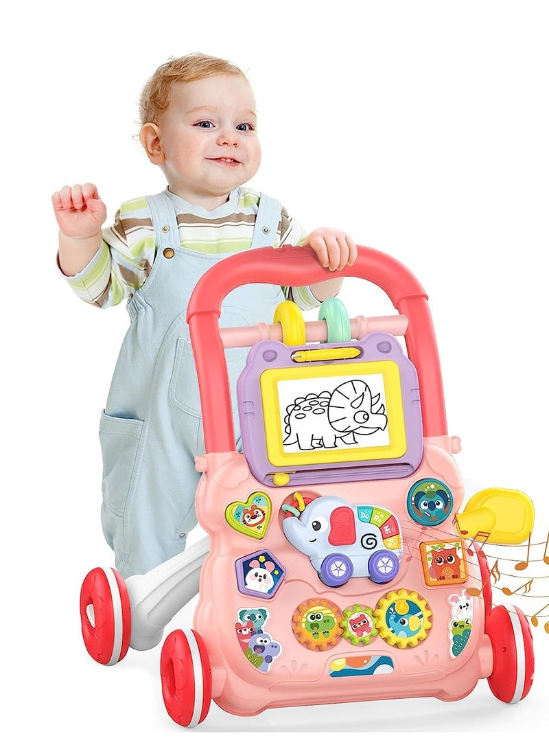 بايبي 2 في 1 طفل من وضع إلى موقف التعلم ووكر التعليم المبكر الأطفال النشاط لوحة اللعب متعددة الوظائف الموسيقى الأطفال ألعاب التعلم لمدة سنة واحدة الفتيات القديمة الأولاد الوردي - Image 1